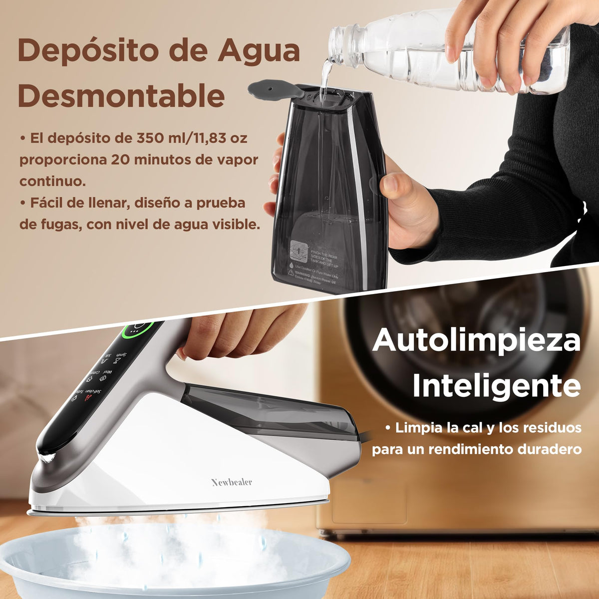 Newbealer Plancha de Vapor 2300W con Turbo Vapor,4 Temperaturas