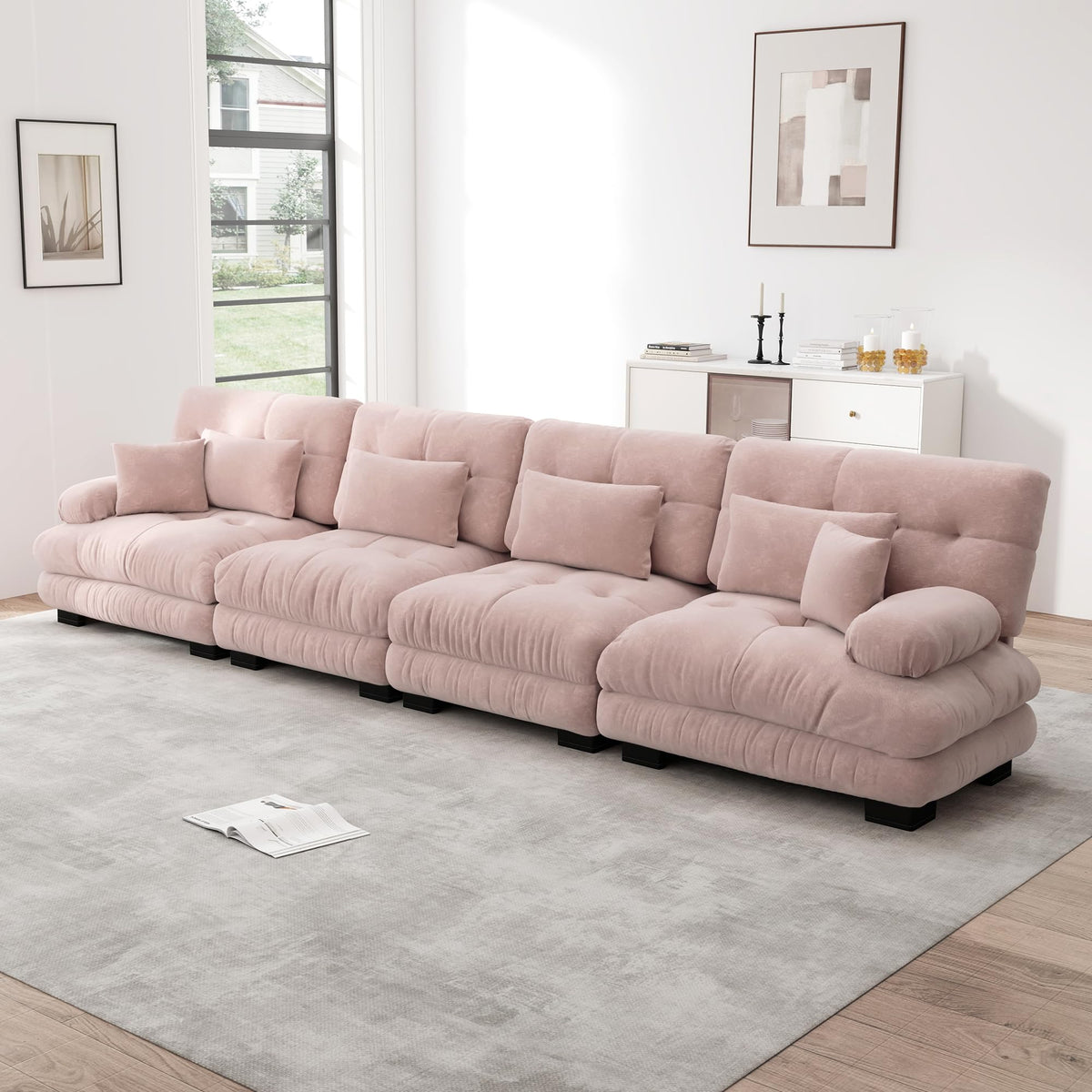 Sofá seccional Cloud en forma de L de 4 plazas con otomana móvil, ciniglia paisaje residencial con asiento profundo y reposabrazos anchos, gran sofá de sala para apartamento