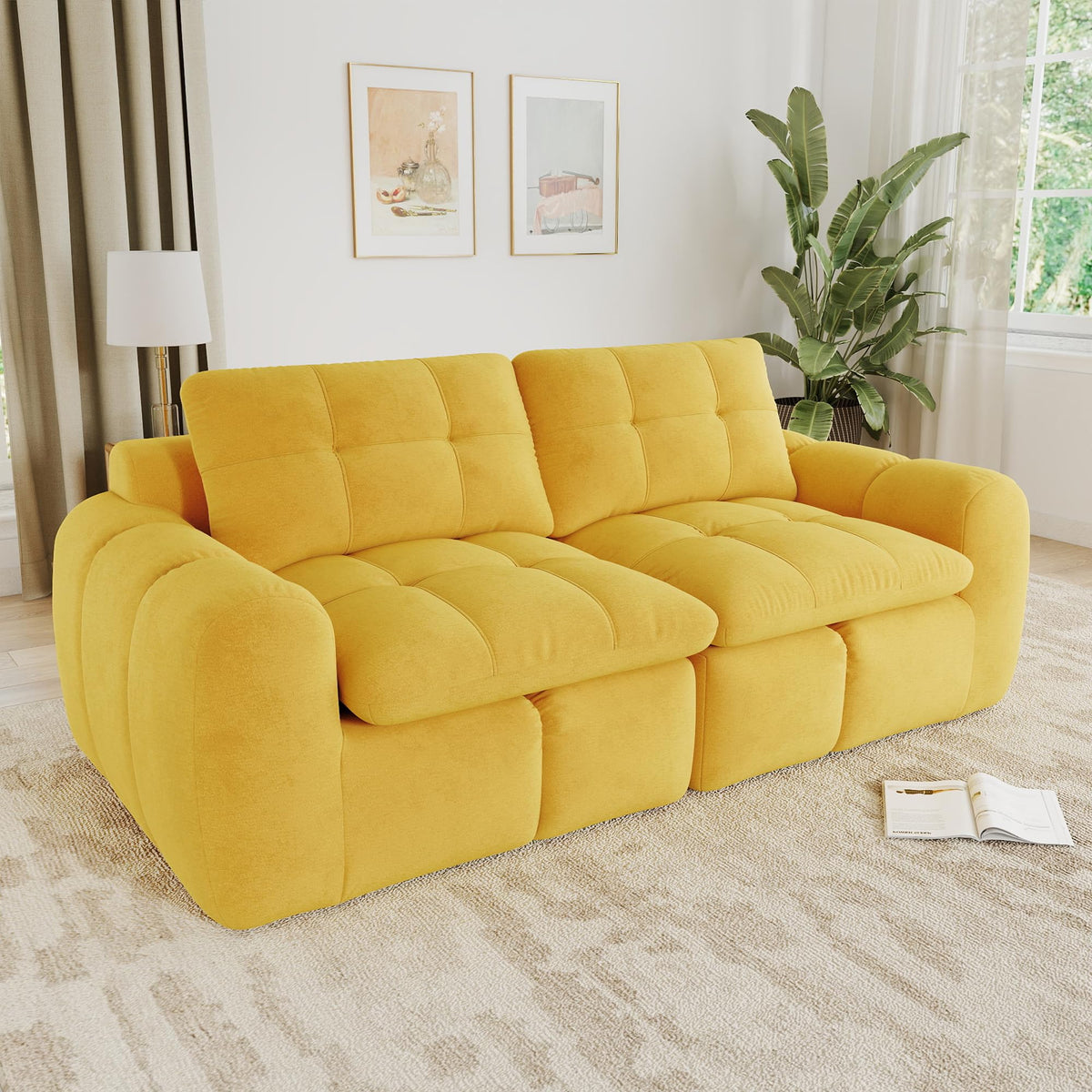 Sofá de 3 plazas con 1 taburete chenilla beige