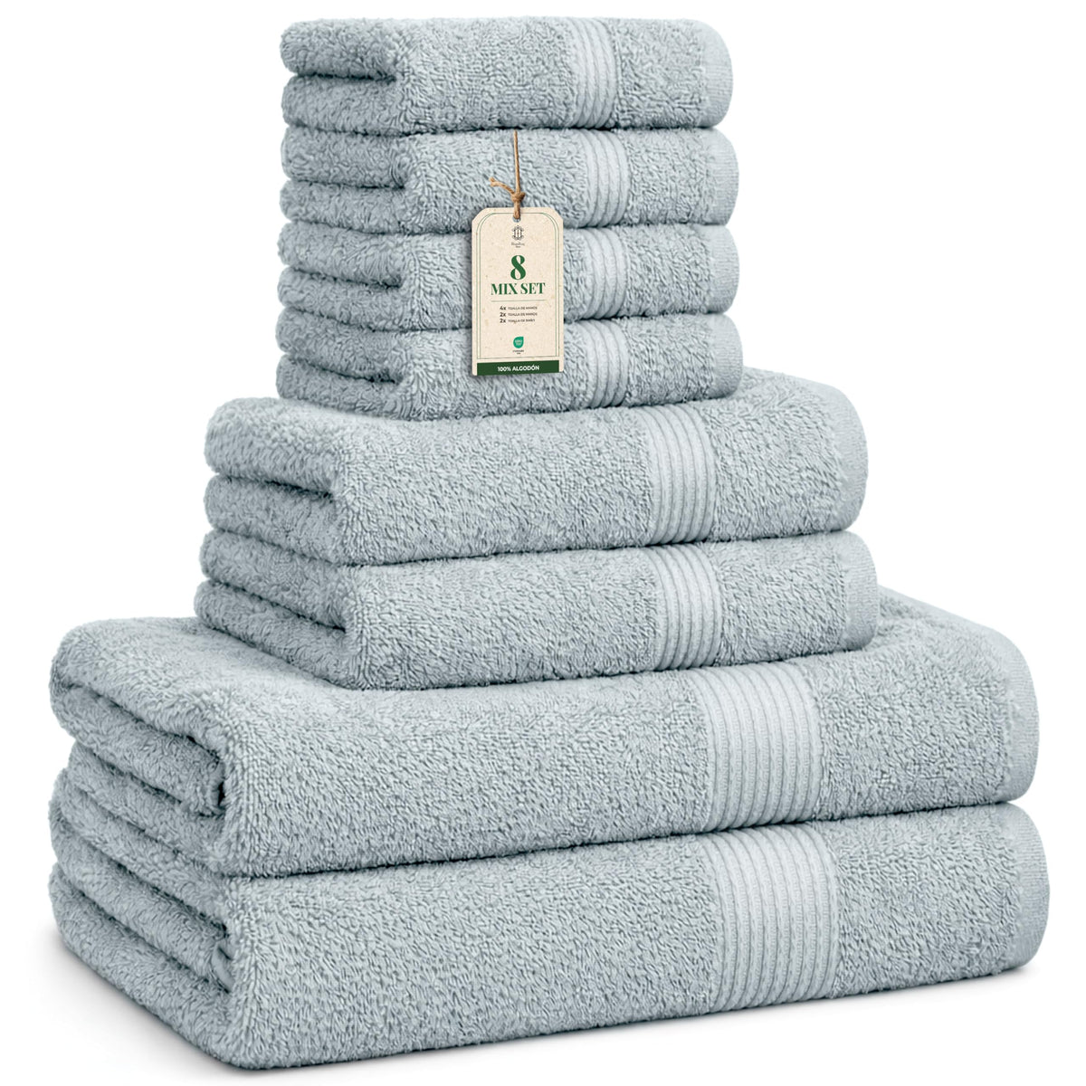 Luxe Set de Toallas 100% Algodón - 8 Piezas, 3 tamaños (30×30, 40×70 y 65×137 cm) - Suaves, absorbentes y de fácil Cuidado, Blanco