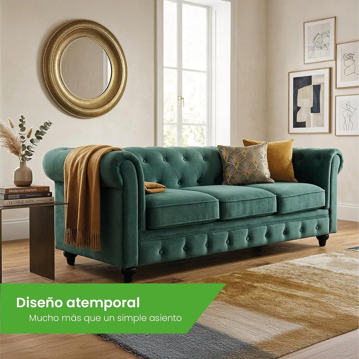 Sofá Chesterfield 3 Plazas | Terciopelo Verde Vintage
