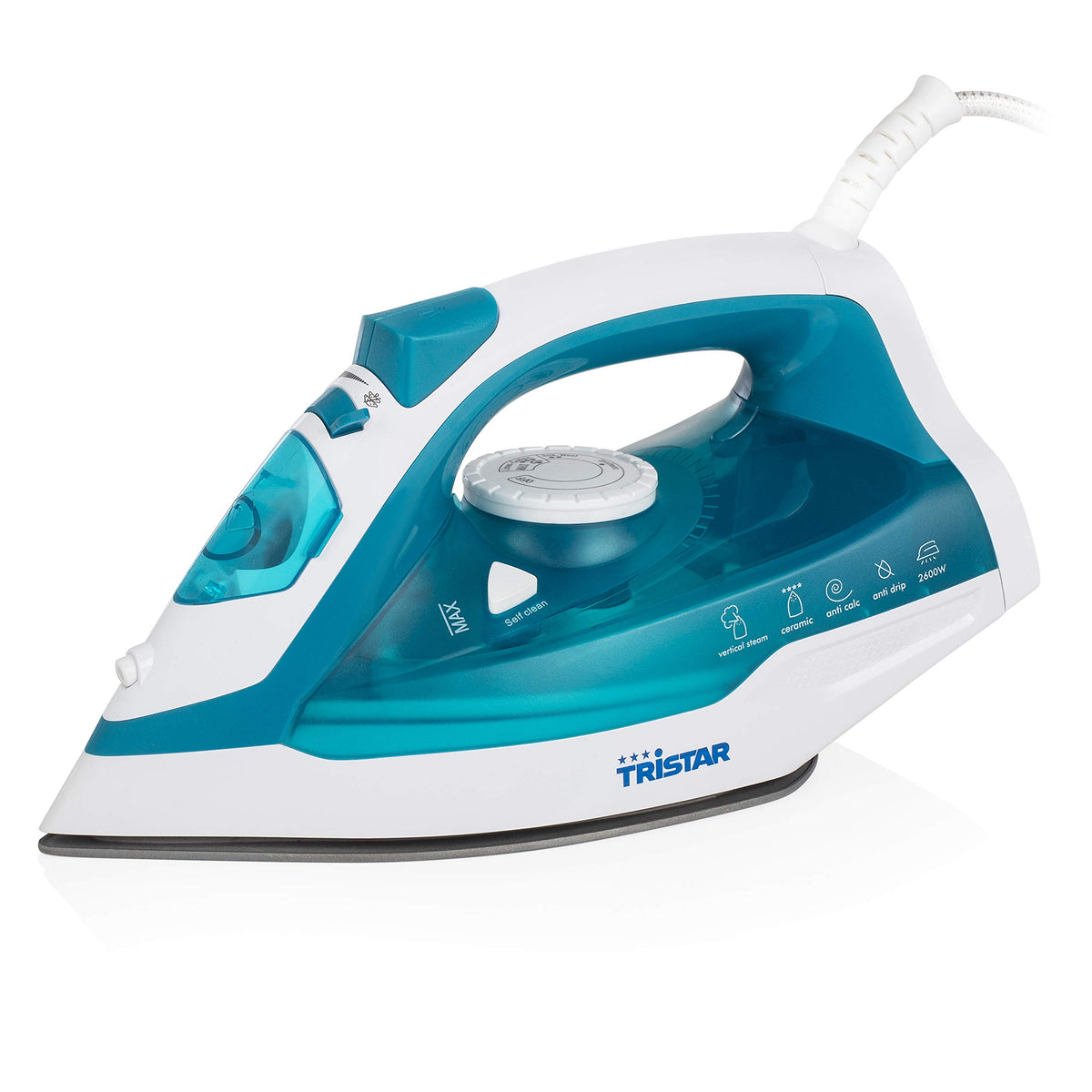 Tristar Plancha de Vapor, 2000 W, Suela de Cerámica, Ajustable, Vertical, Golpe hasta 70 g/min, Función de Autolimpieza, Depósito de Agua de 210 ml, Cable de 1,9 m, ST-8300, Azul