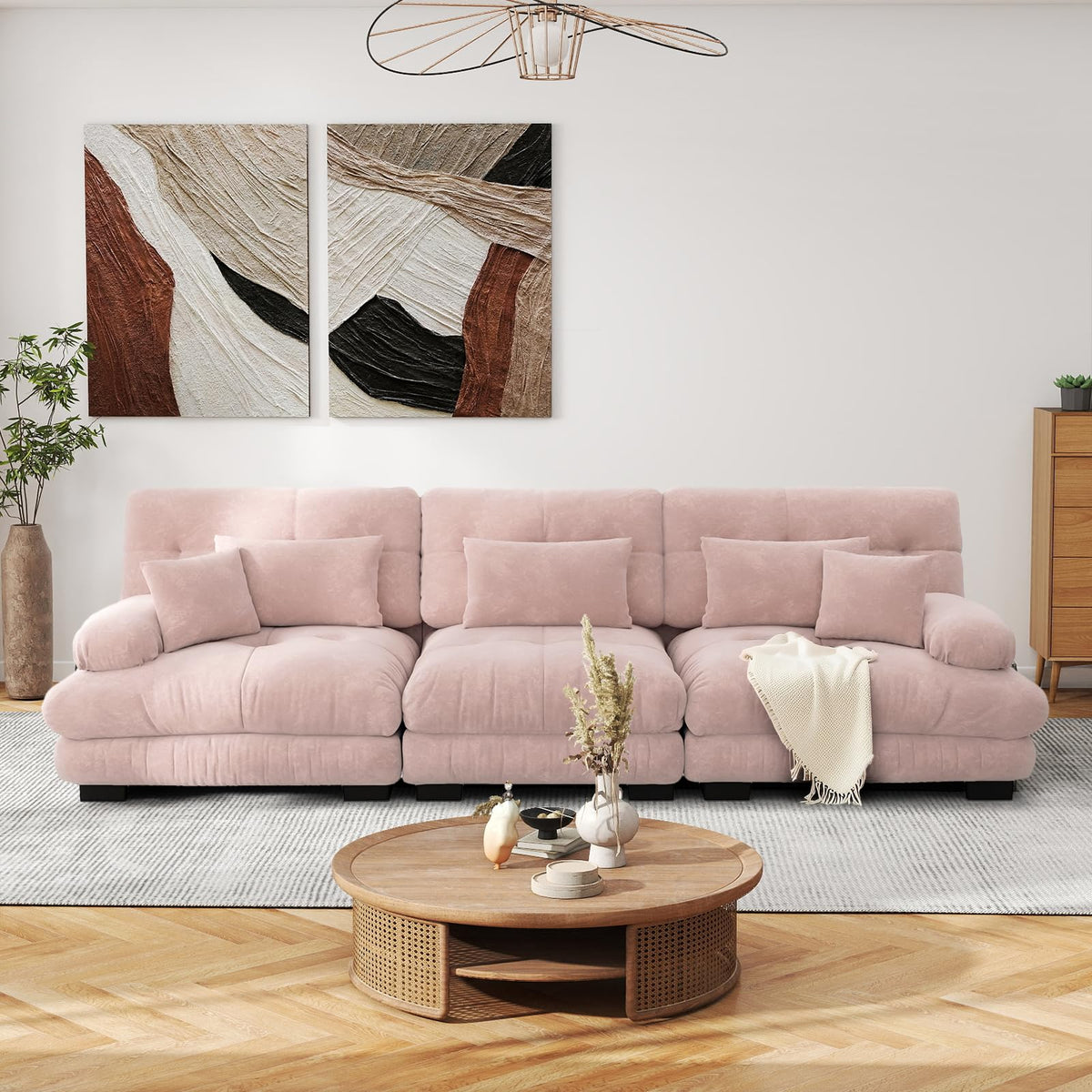 SoarFlash Sofá U Modular de 4 plazas para salón Moderno, sofá Nube de Tela Chenille con reposabrazos, Color Amarillo, 145×406 cm