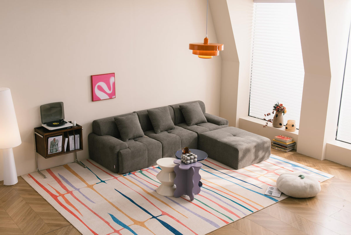 Sofá Modular 3 plazas con Chaise Longue, tapizado en Chenilla, Fundas de Cojines desenfundables (Gris Mineral, 3 plazas con Chaise Longue)