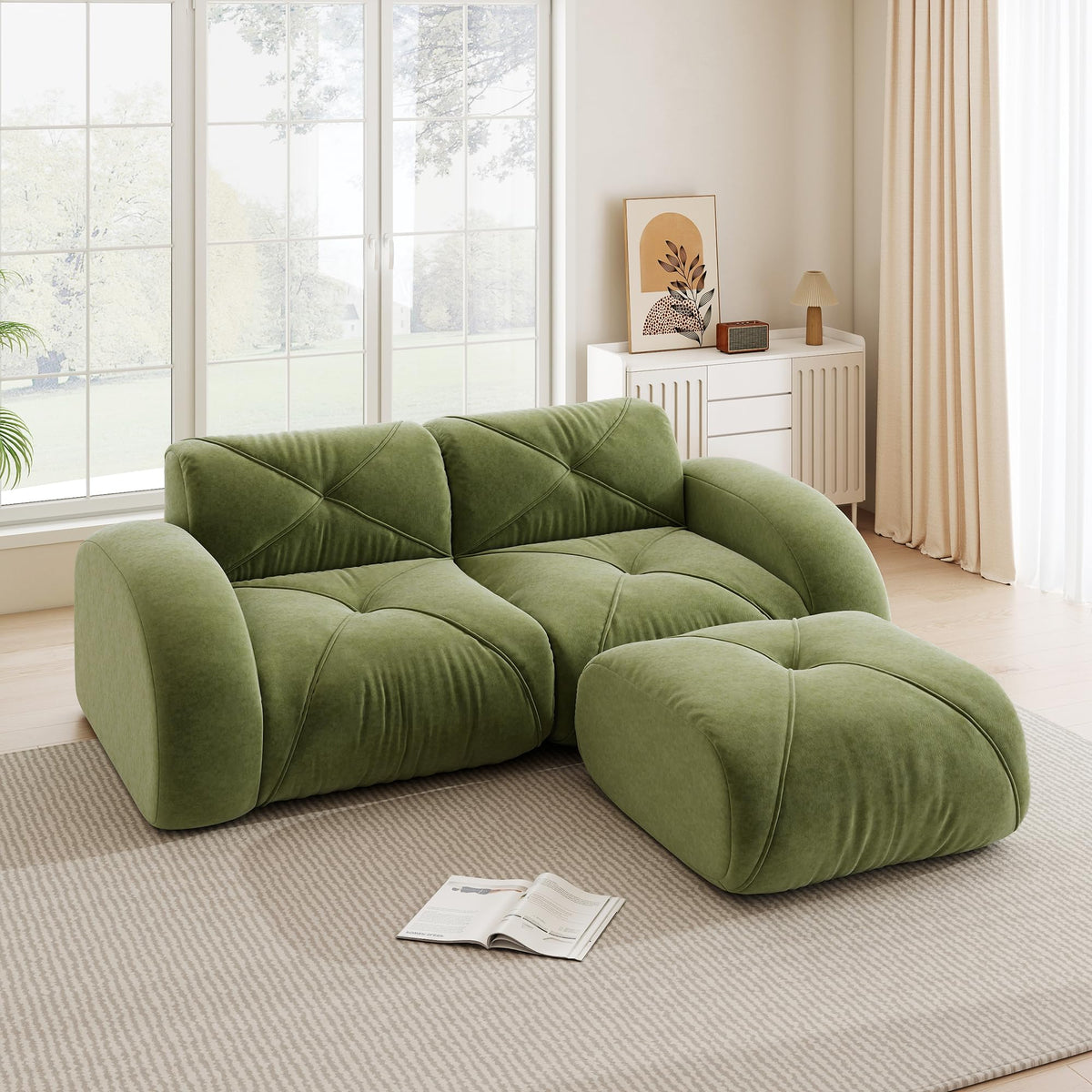Sofá de esquina en forma de L de 4 plazas con reposapiés, sofá modular Cloud sin marcos de chenilla, sofá de estar suave, antideslizante, combinable de forma flexible, sin montaje, salón color