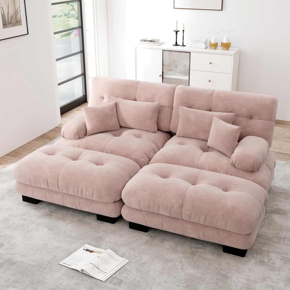 Sofá seccional Cloud en forma de L de 4 plazas con otomana móvil, ciniglia paisaje residencial con asiento profundo y reposabrazos anchos, gran sofá de sala para apartamento