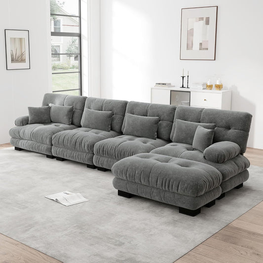 Sofá seccional Cloud en forma de L de 4 plazas con otomana móvil, ciniglia paisaje residencial con asiento profundo y reposabrazos anchos, gran sofá de sala para apartamento