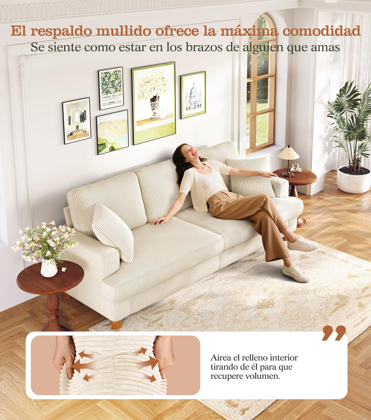 Kidirect Sofá de Pana de 3 plazas, 221 cm cómodo sofá de 53 cm Asientos Extra Profundos, sofá de salón Montaje sin Herramientas sofá Grande con 2 Cojines, sofá Moderno para Oficina,Verde Bosque