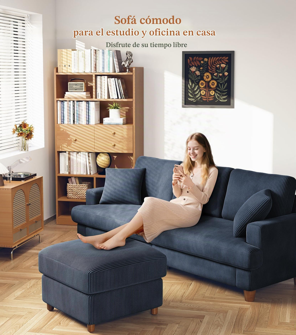 Kidirect Sofá de Pana de 3 plazas, 221 cm cómodo sofá de 53 cm Asientos Extra Profundos, sofá de salón Montaje sin Herramientas sofá Grande con 2 Cojines, sofá Moderno para Oficina,Verde Bosque
