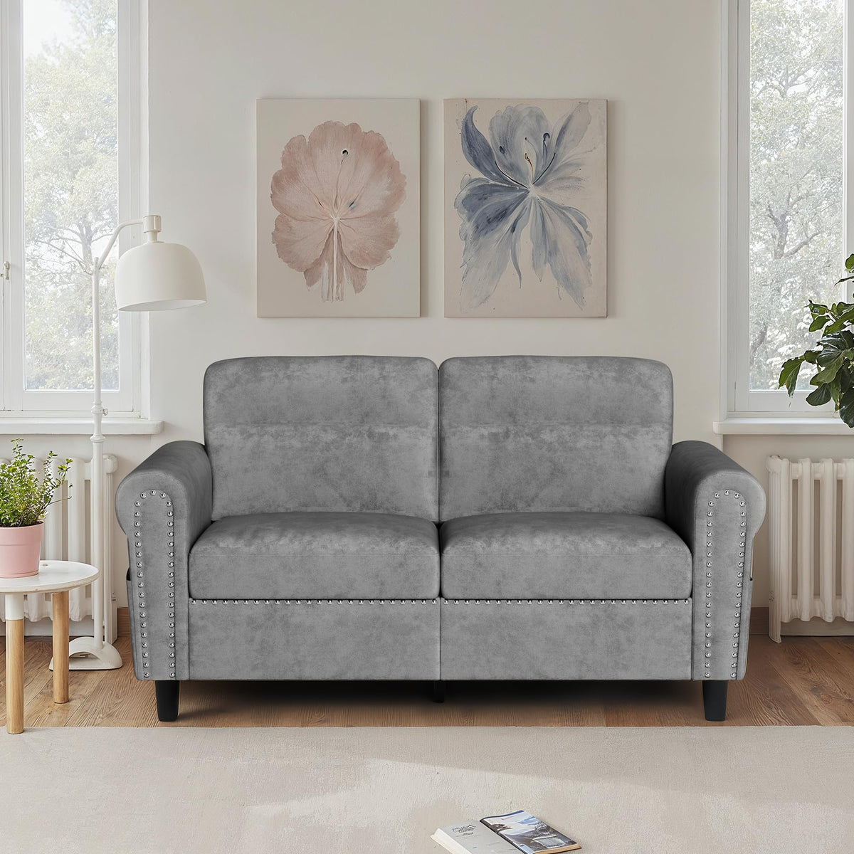 Sofá 2 Plazas,Loveseat con Bolsillo Lateral Beige