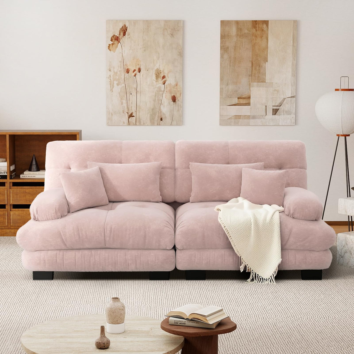 SoarFlash Sofá U Modular de 4 plazas para salón Moderno, sofá Nube de Tela Chenille con reposabrazos, Color Amarillo, 145×406 cm