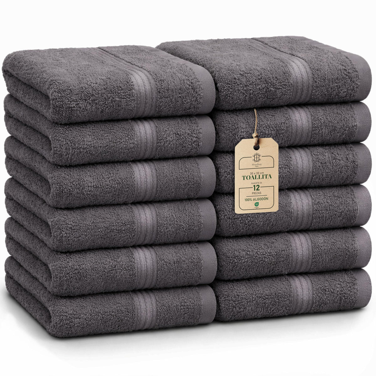 Luxe Set de 12 Toallas de Mano (Gants de Toilette) – 100% Algodón, Suaves & Absorbentes, Fáciles de Mantener, Premium para el Rostro, 30×30 cm, Verde Salvia