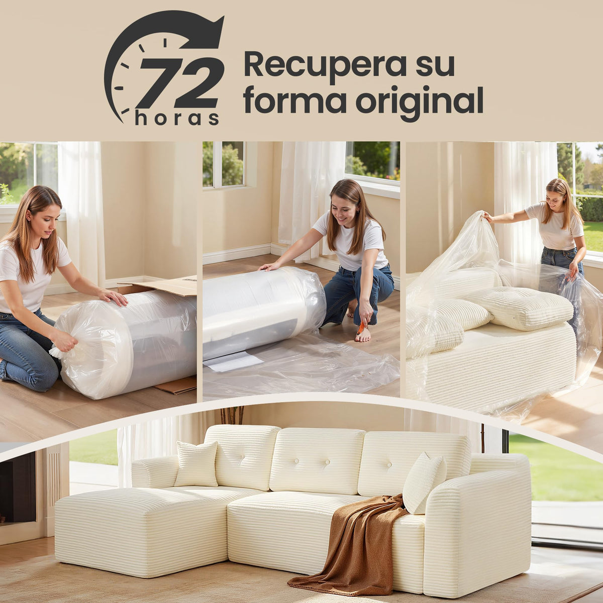VASAGLE Sofá con Chaise Longue, Esquinero de Pana, Diseño Modular de 3 Plazas, 242 x 152 x 73 cm, Negro, para Salón, Colección Camila LCS183B101