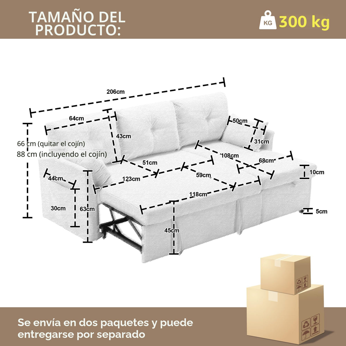 Lubvtti Sofá cama de 3 plazas moderno con función de cama, con espacio de almacenamiento, cargador USB, reposabrazos portaobjetos y 2 cojines, sofá de esquina en L, sofá de 3 plazas, chenilla (C-gris)