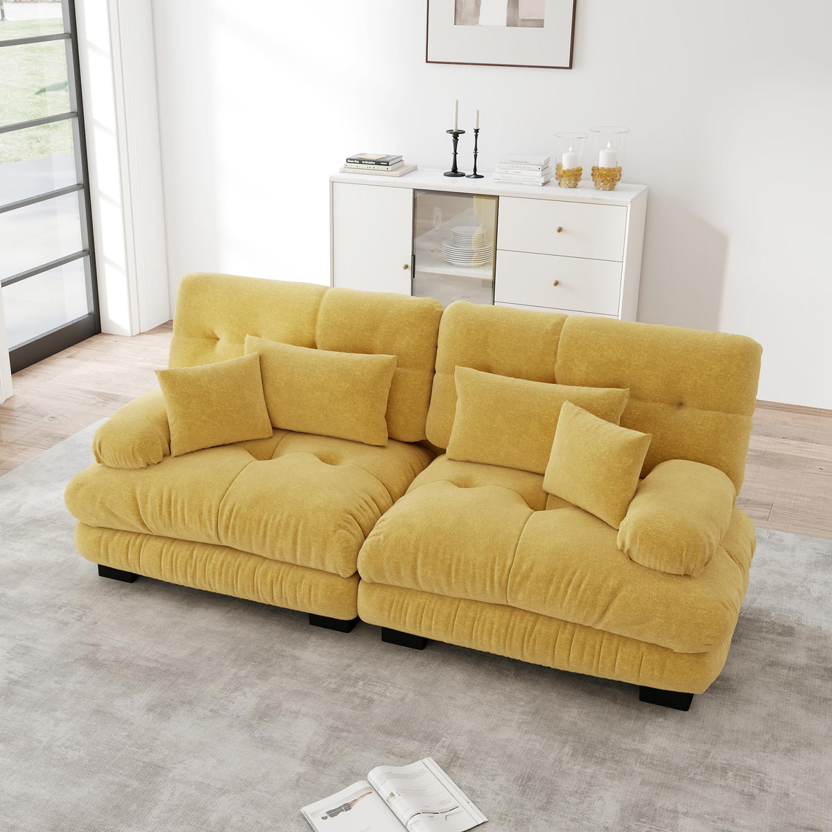 Sofá seccional Cloud en forma de L de 4 plazas con otomana móvil, ciniglia paisaje residencial con asiento profundo y reposabrazos anchos, gran sofá de sala para apartamento