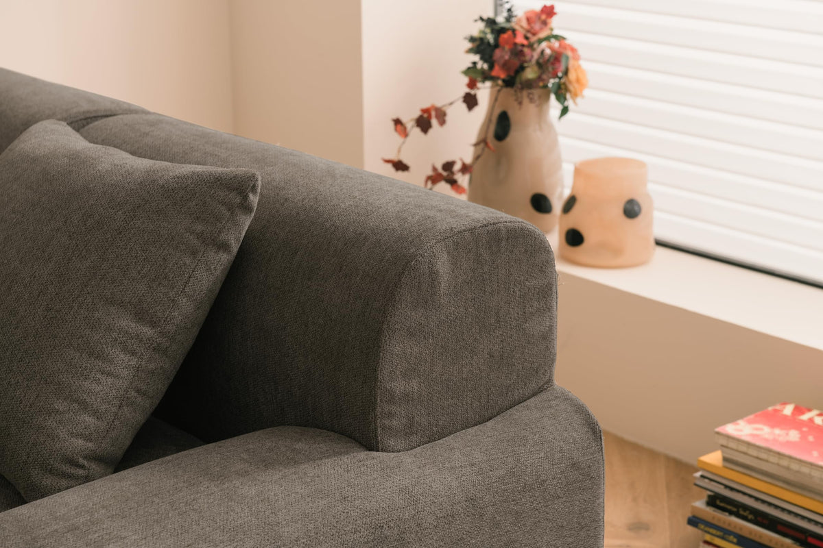 Sofá Modular 3 plazas con Chaise Longue, tapizado en Chenilla, Fundas de Cojines desenfundables (Gris Mineral, 3 plazas con Chaise Longue)
