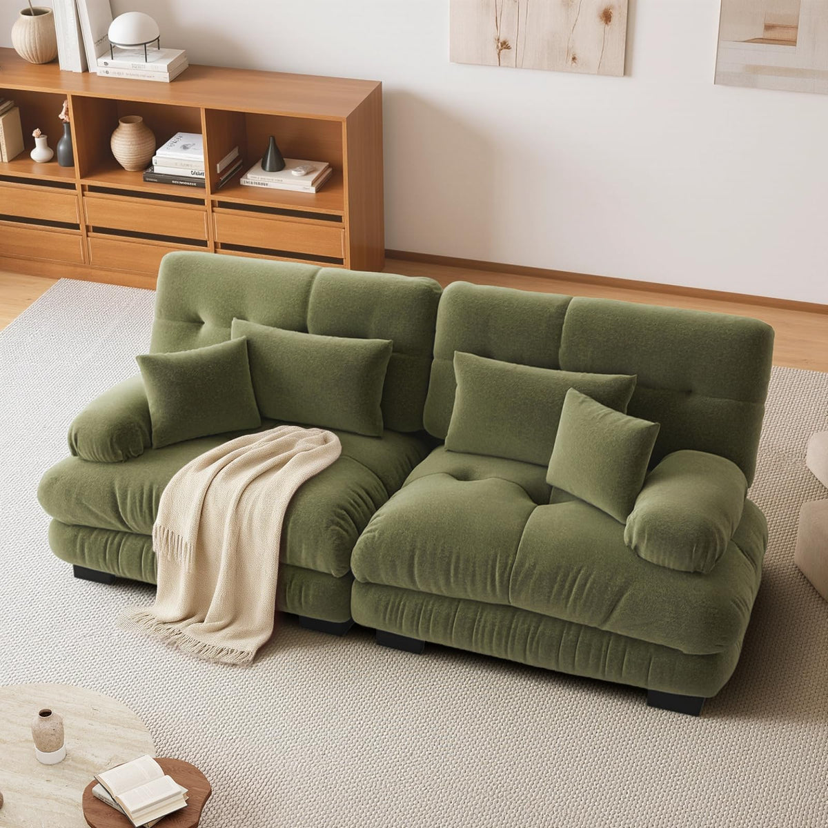 SoarFlash Sofá U Modular de 4 plazas para salón Moderno, sofá Nube de Tela Chenille con reposabrazos, Color Amarillo, 145×406 cm