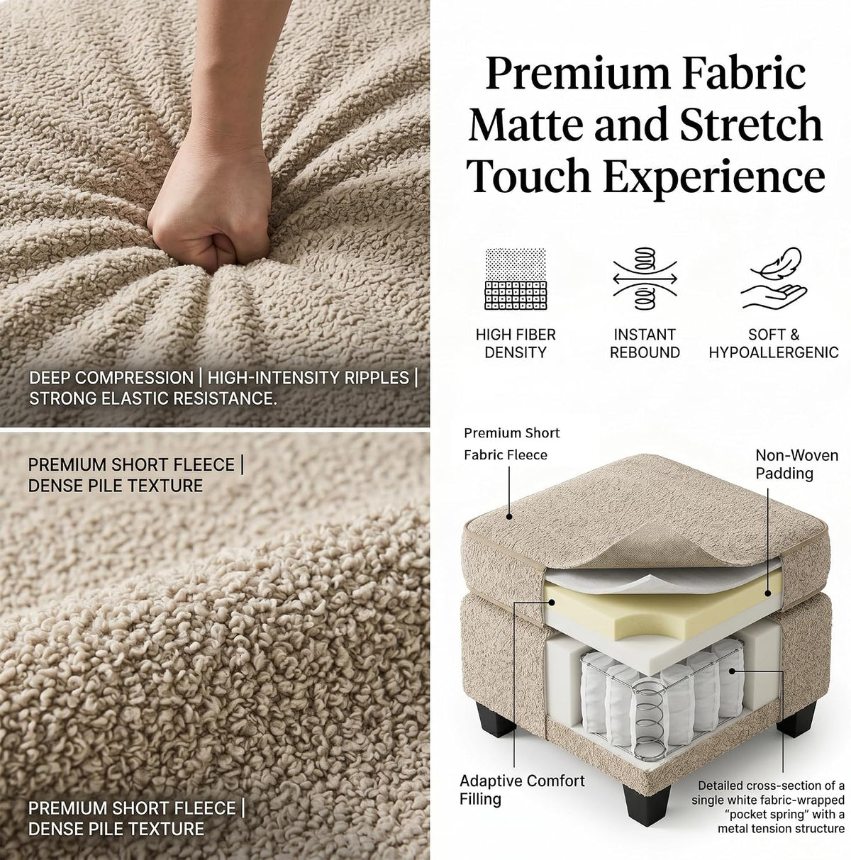 Sofá de 3 plazas con taburete, sofá flexible en forma de L como sofá esquinero, funda de tela suave con acolchado de espuma de alta densidad, sofá de salón para sala de estar, dormitorio, oficina y