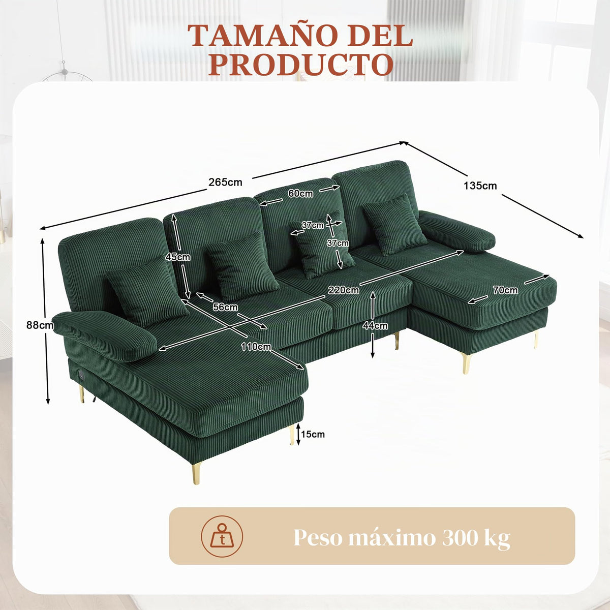 Lubvtti Sofá Moderno en U con iluminación Ambiental LED y Puerto USB+Type-C,sofá 4 plazas con 4 Cojines de Lujo y Respaldo ergonómico, sofá cheslong 4 plazas,Terciopelo,Negro