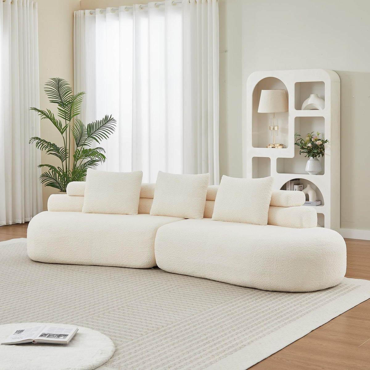 Bladez Sofá modular de 4 plazas chenilla sofá curvado en la nube gris