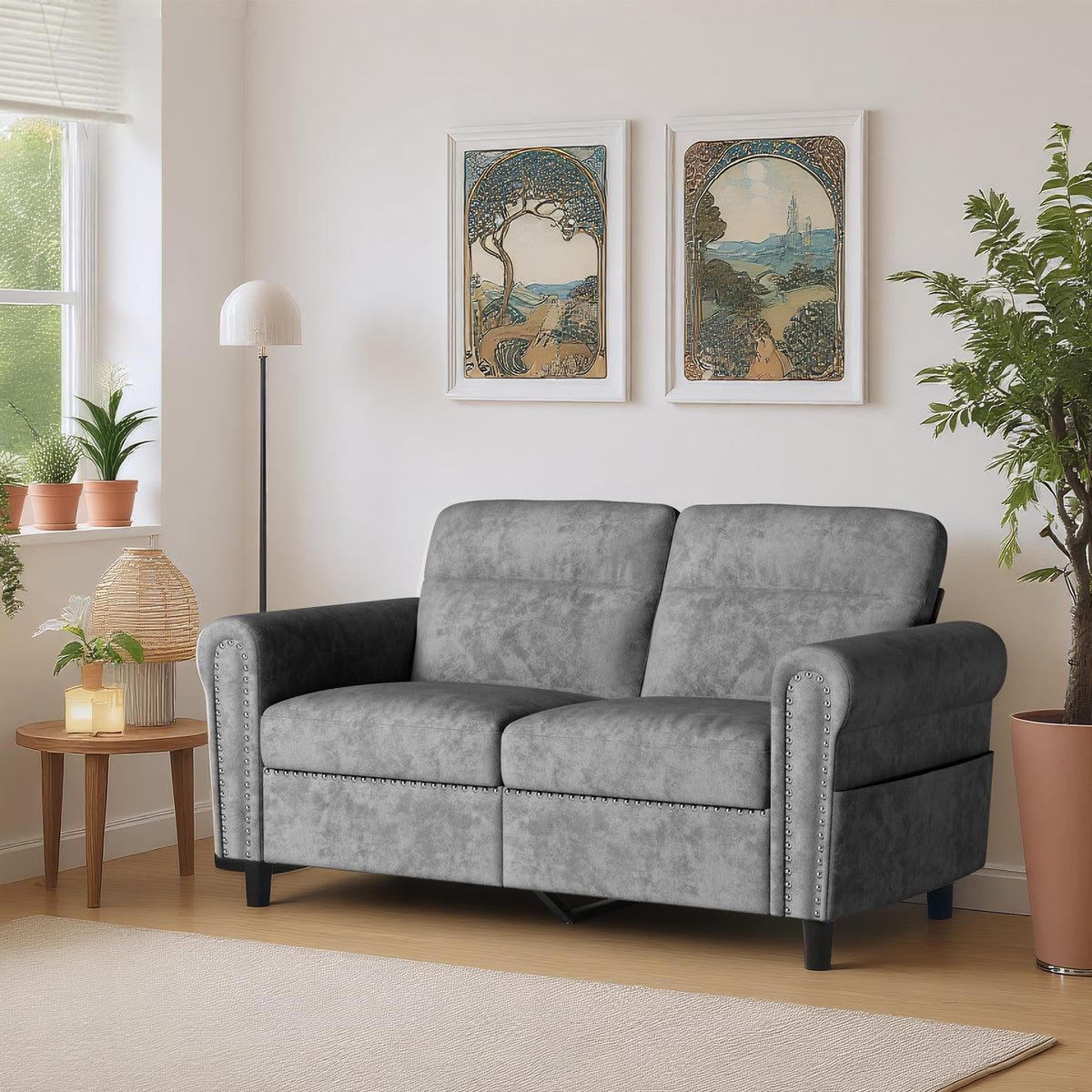 Sofá 2 Plazas,Loveseat con Bolsillo Lateral Beige
