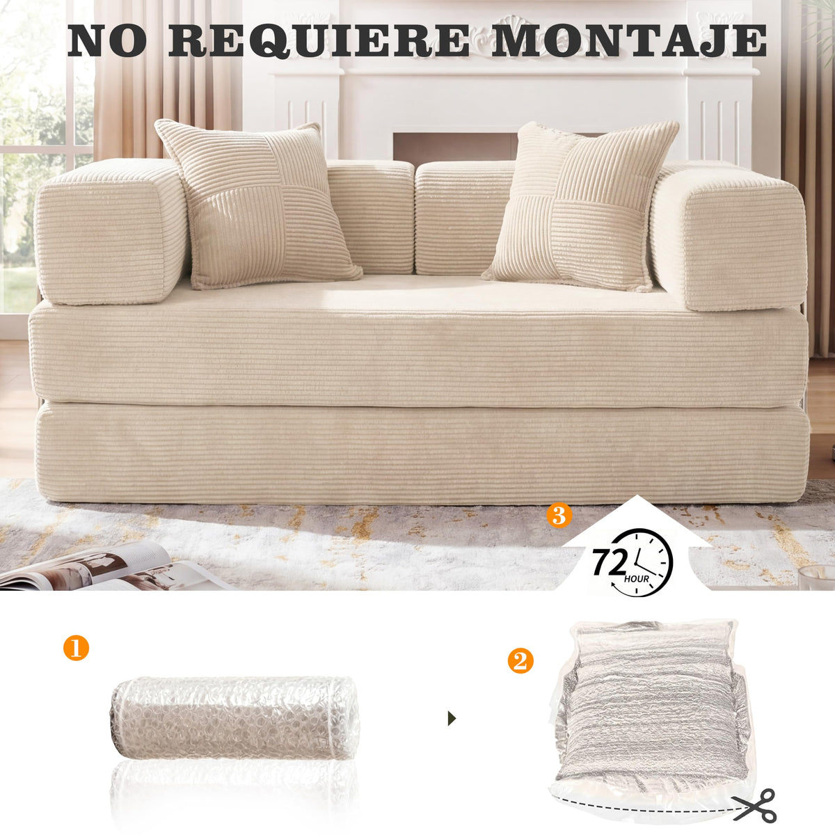 Vipbear Sofá Cama Pana 200×100×70 cm, sofá de Suelo transformable 5 en 1, Espuma de Alta Densidad, Apto para Mascotas y ergonómico, sin Montaje, Verde