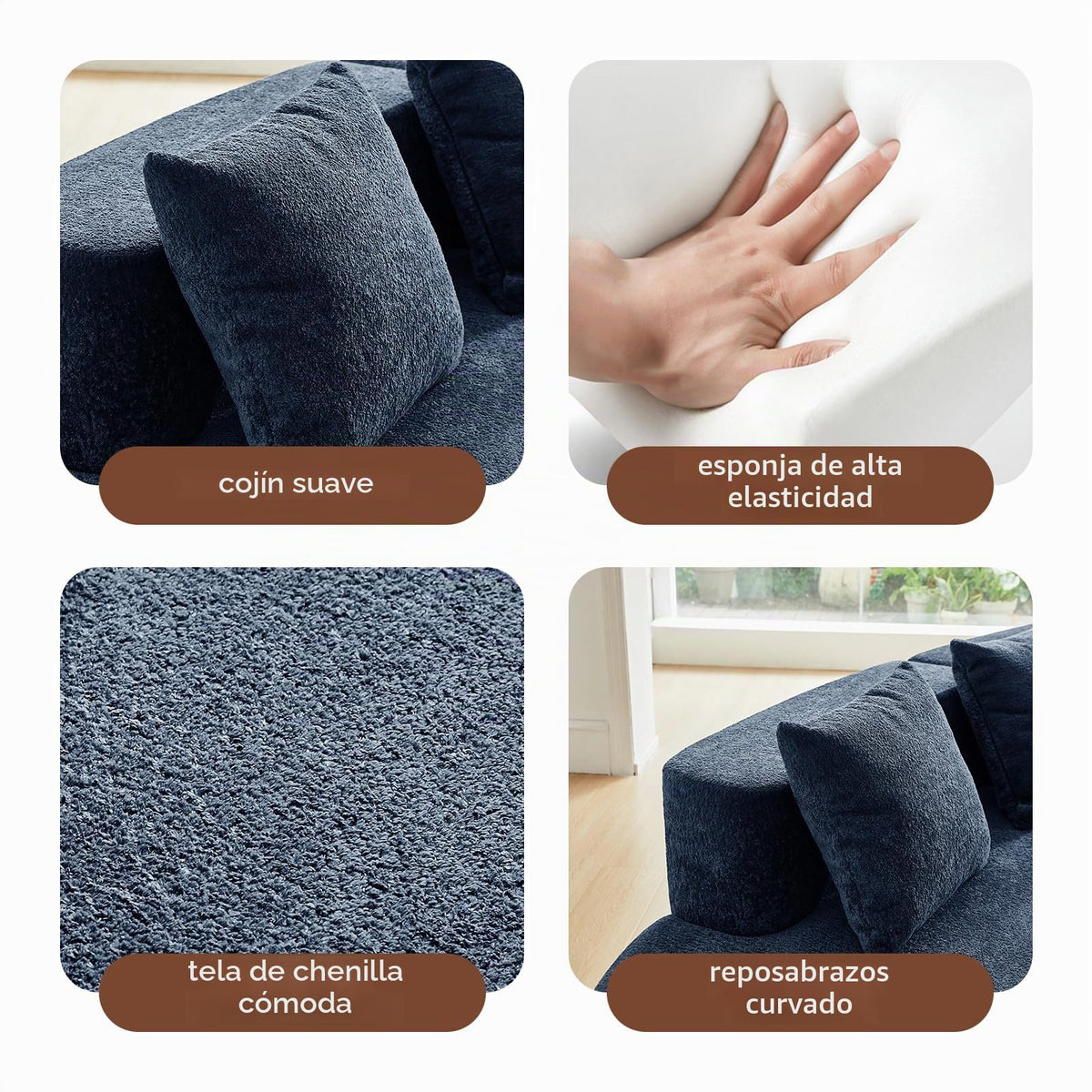 Bladez Sofá esquinero moderno curvado de 5 plazas, sofá modular de terciopelo, diseño curvado, cómodo sofá tapizado, cómodo sofá tapizado con cojines, adecuado para salón y apartamento, color blanco