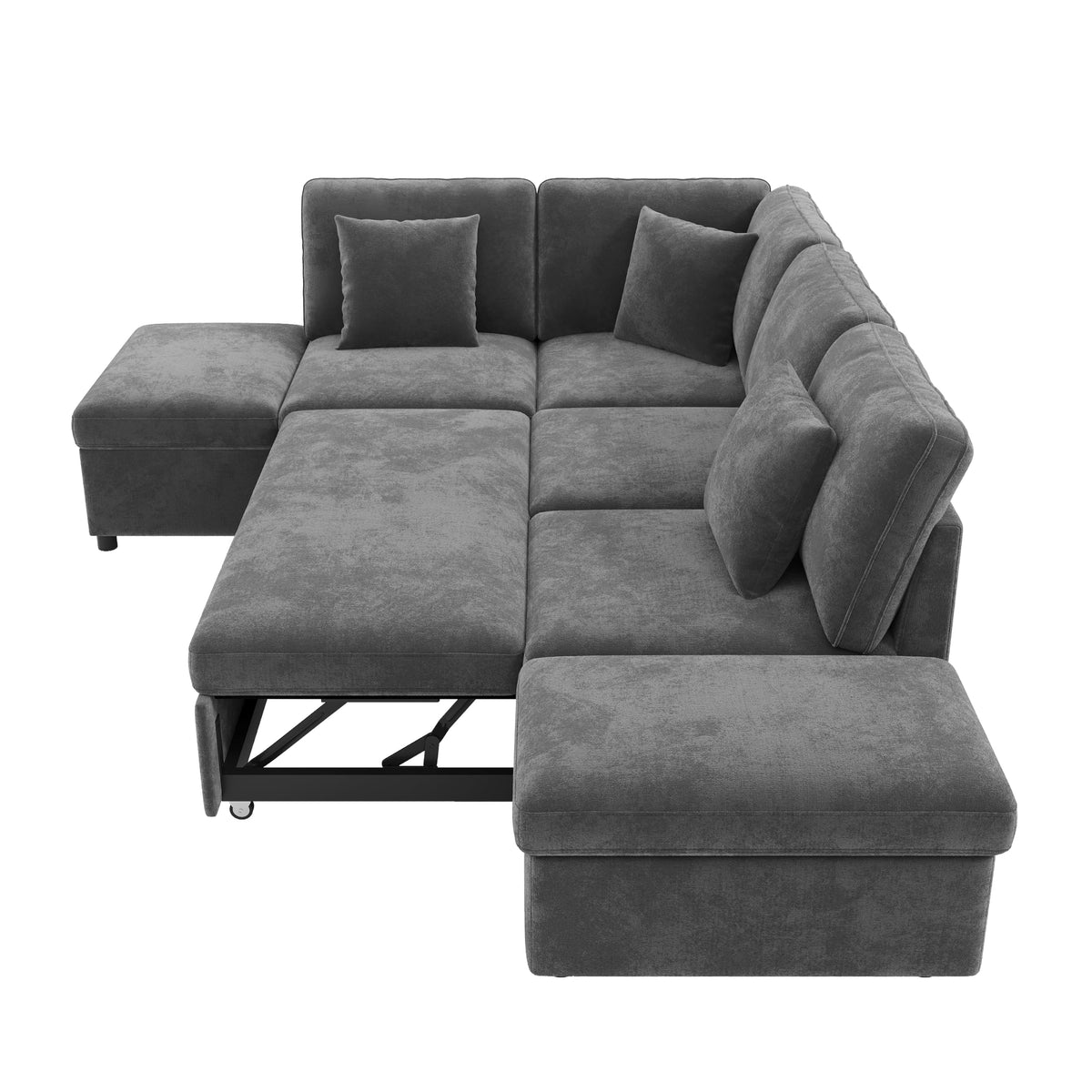 Sofá modular de 3 plazas con función cama extensible y USB/Type-C, sofá esquinero en forma de L con reposacabezas semifijos y compartimento de almacenamiento, sofás con chaise longue
