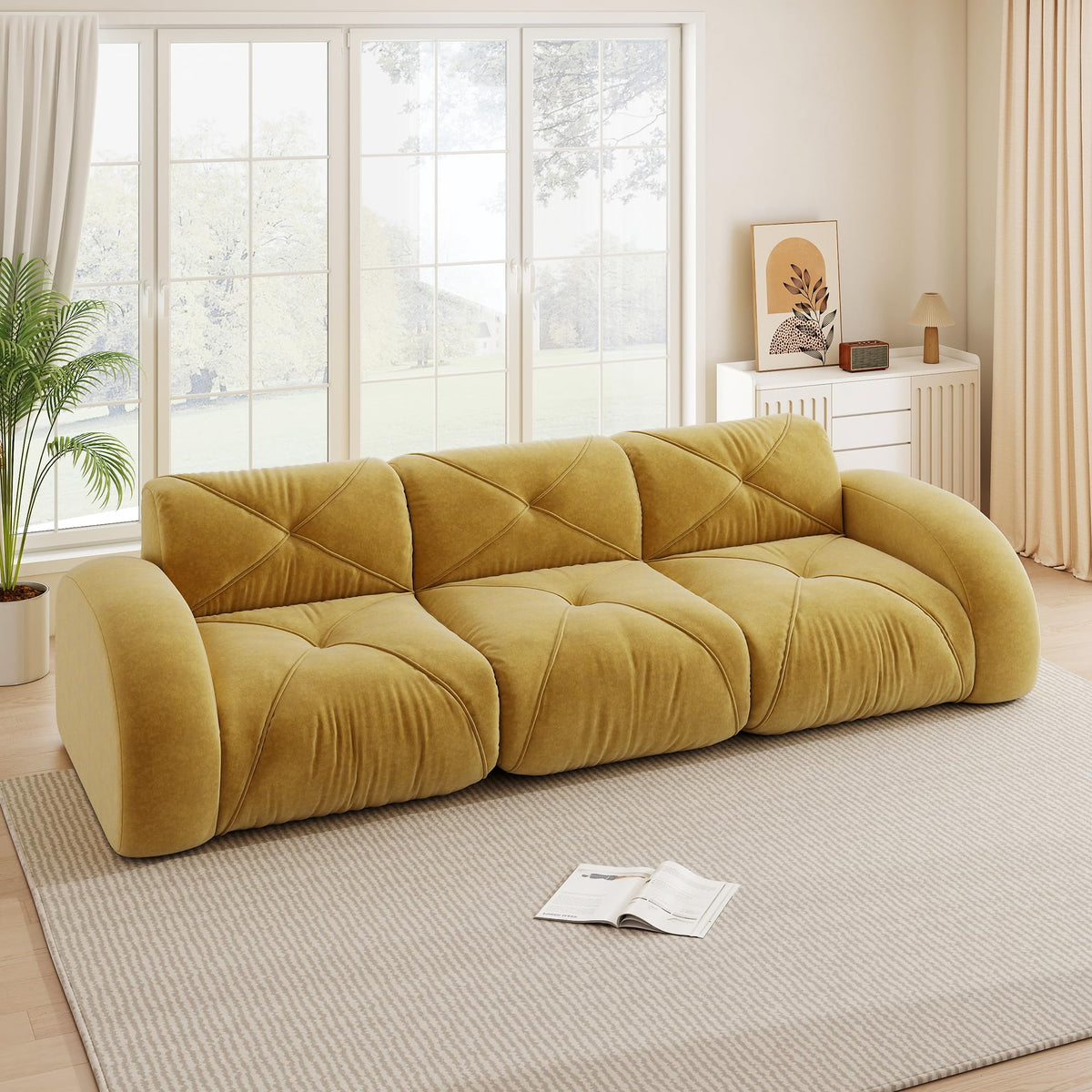 Sofá de esquina en forma de L de 4 plazas con reposapiés, sofá modular Cloud sin marcos de chenilla, sofá de estar suave, antideslizante, combinable de forma flexible, sin montaje, salón color
