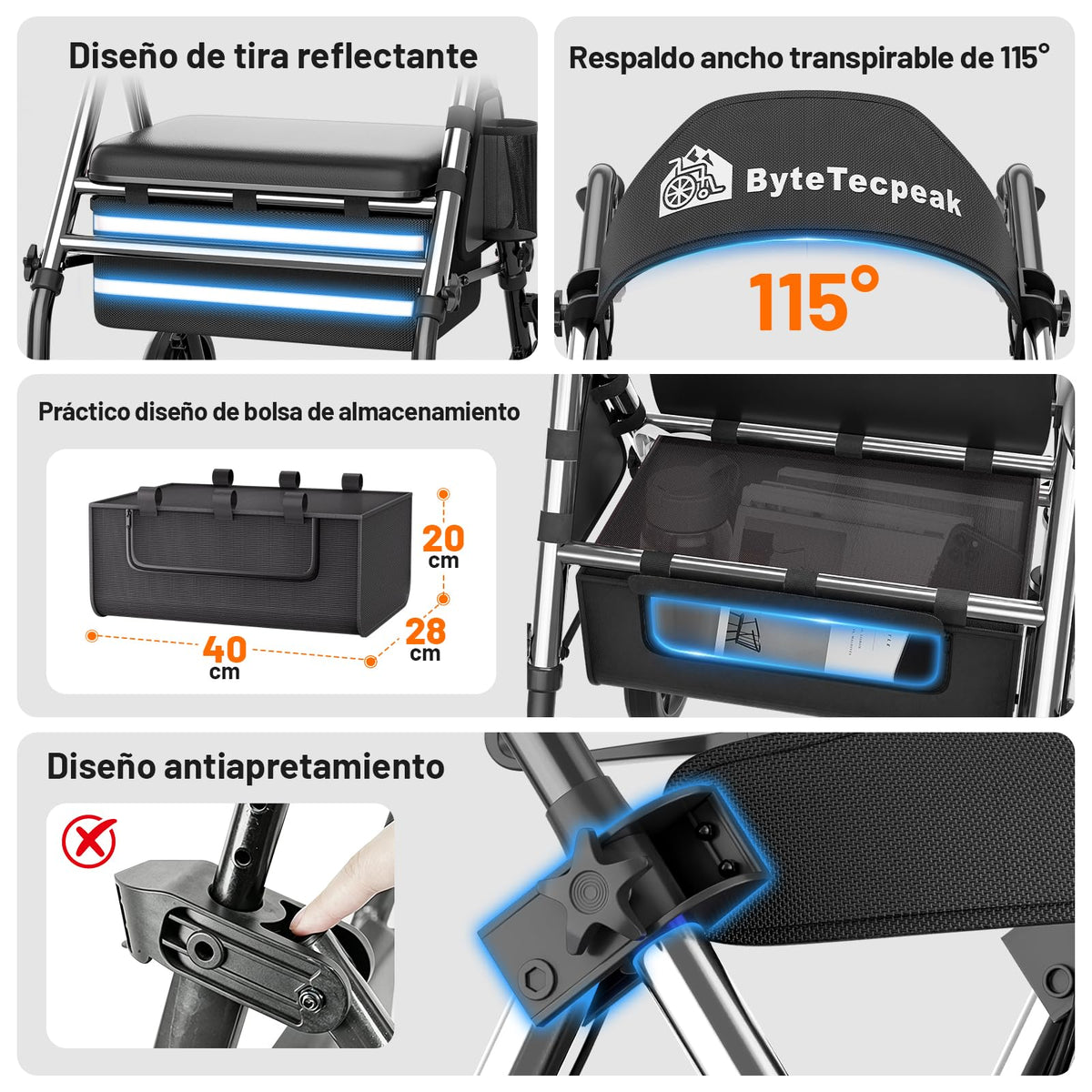 R4 Andador Plegable de 4 Ruedas con Asiento