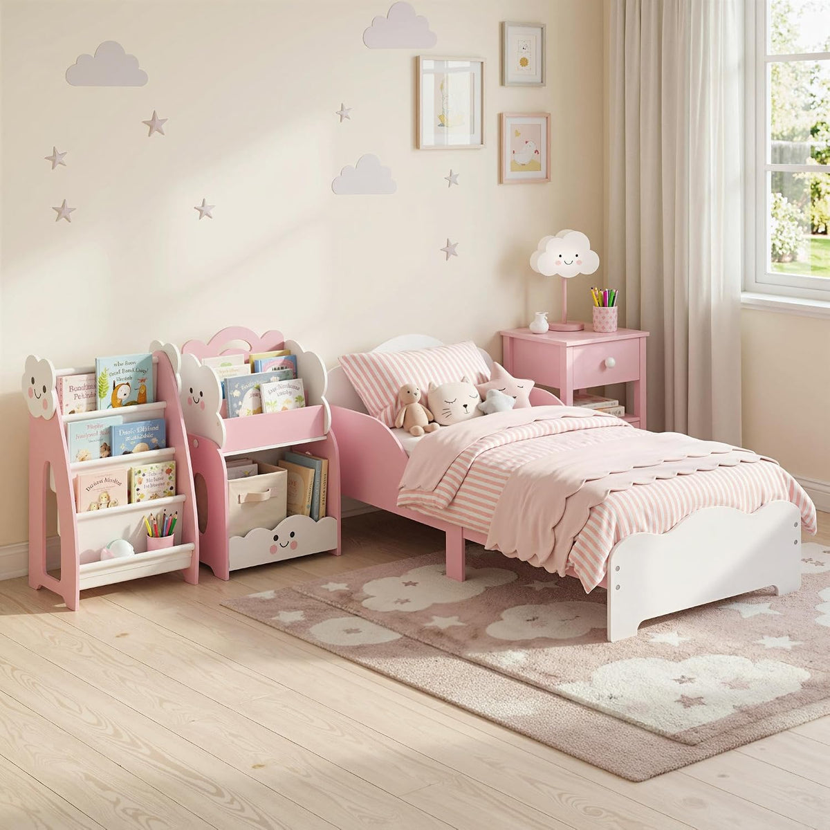 AIYAPLAY Cama Infantil Montessori con Barandillas Altas 70x140 cm Rosa