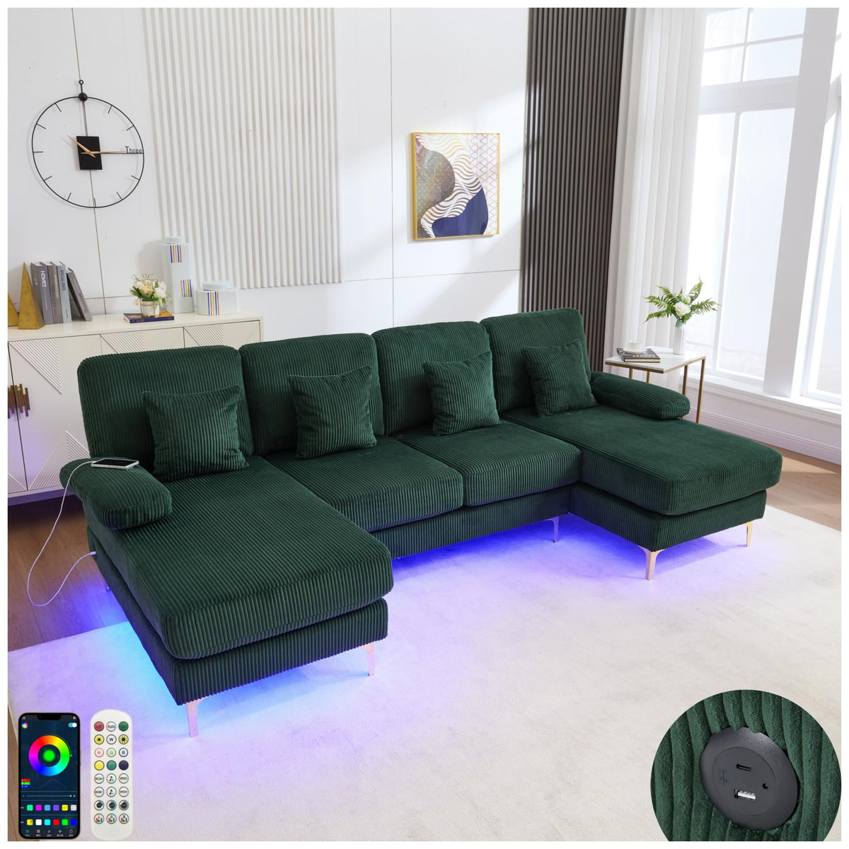 Sapgaks Sofá Seccional en U Moderno,Sofá 4 plazas,Mueble Acolchado de diseño Moderno,Tela de Chenilla (Beige)
