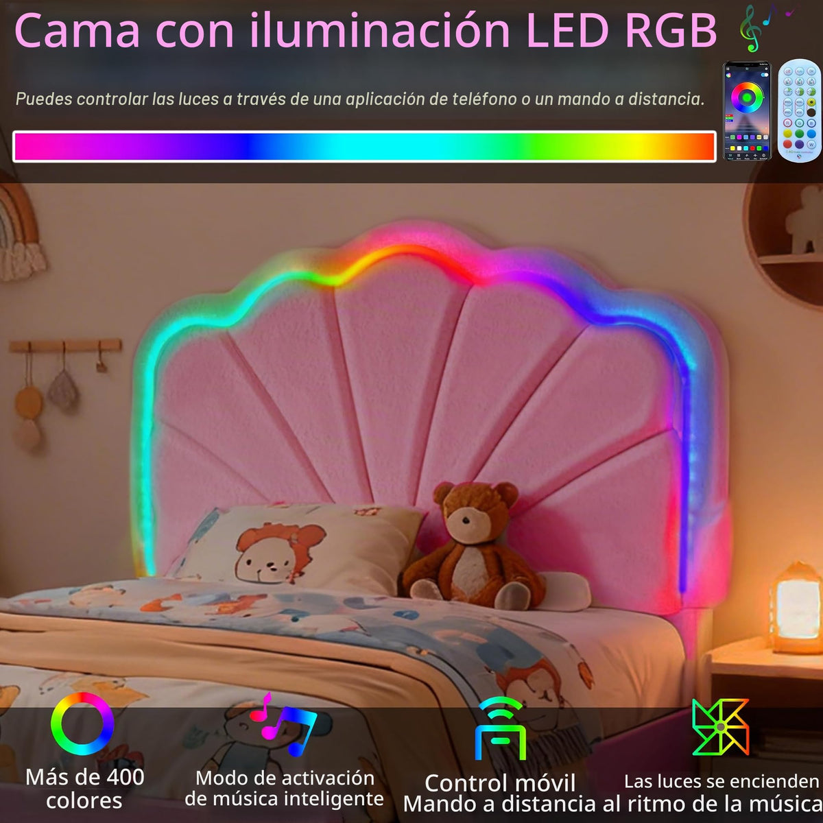 Armazón de Cama de Cuero 140x200cm con luz LED, Blanco