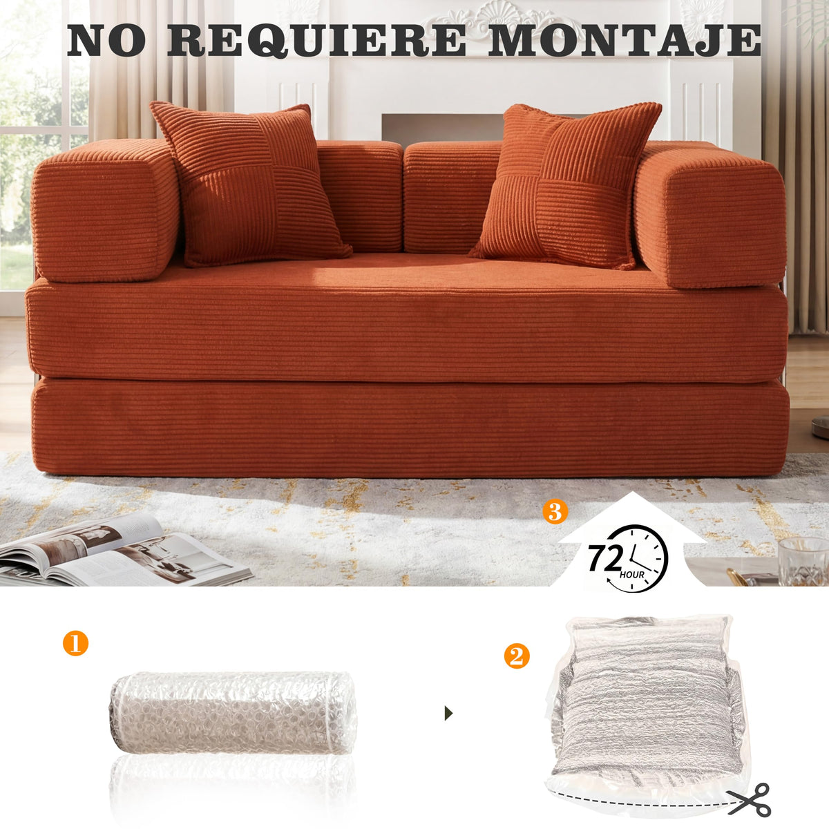 Vipbear Sofá Cama Pana 200×100×70 cm, sofá de Suelo transformable 5 en 1, Espuma de Alta Densidad, Apto para Mascotas y ergonómico, sin Montaje, Verde