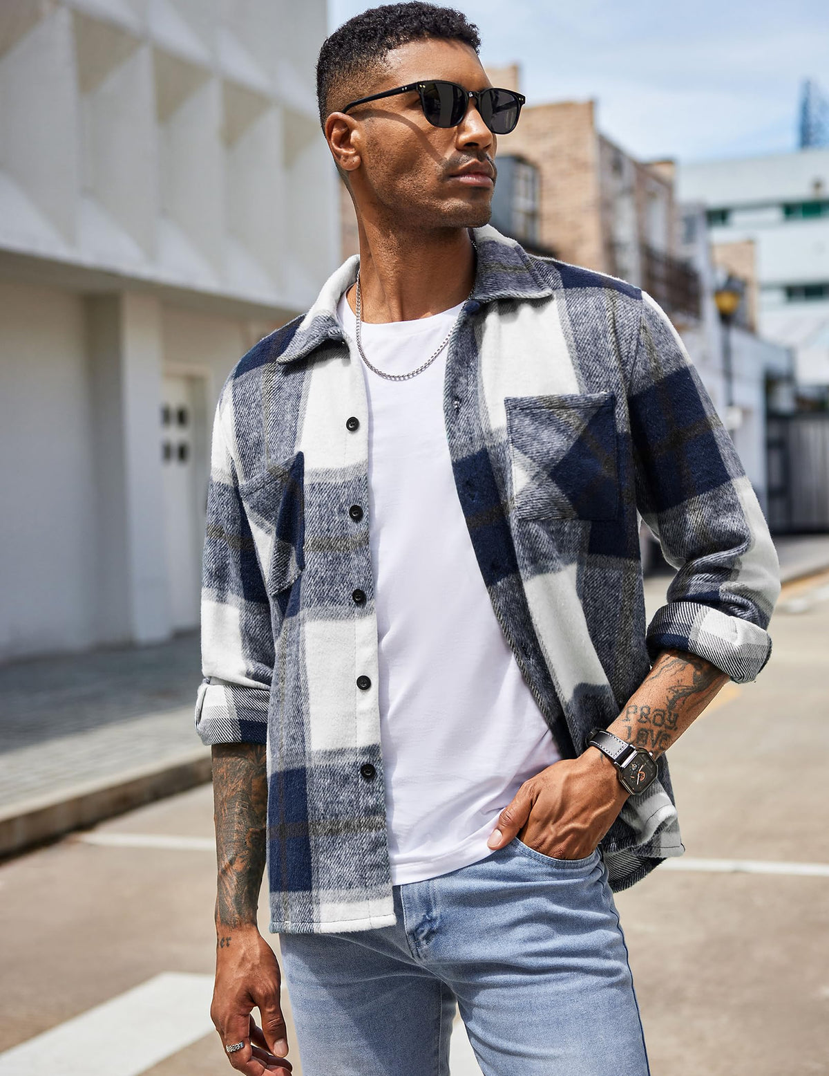 COOFANDY Sobrecamisa Hombre a Cuadros Chaqueta Leñador Casual