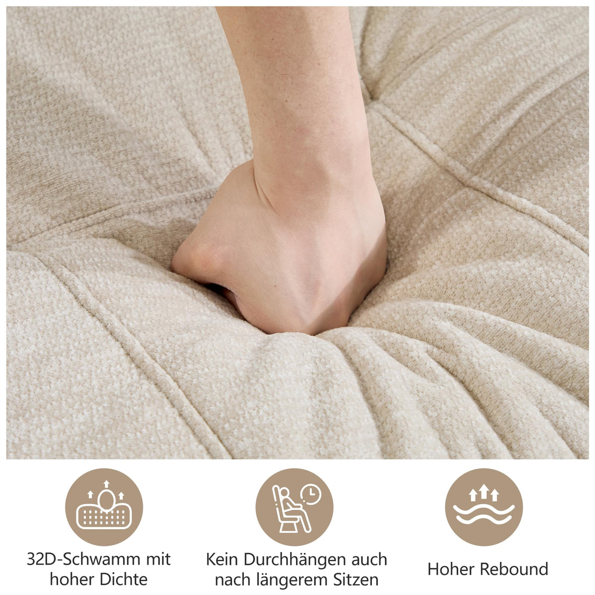 Sofá de 3 plazas con 1 taburete chenilla beige