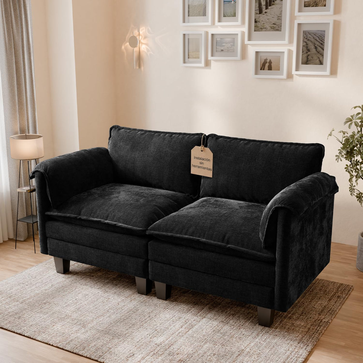 ELUCHANG Sofá Nube Modular 256cm, Sofá de 3 Plazas con Asiento Profundo 62cm, Montaje sin Herramientas, Sofá Moderno de Chenilla para Salón y Habitación, Gris Perla