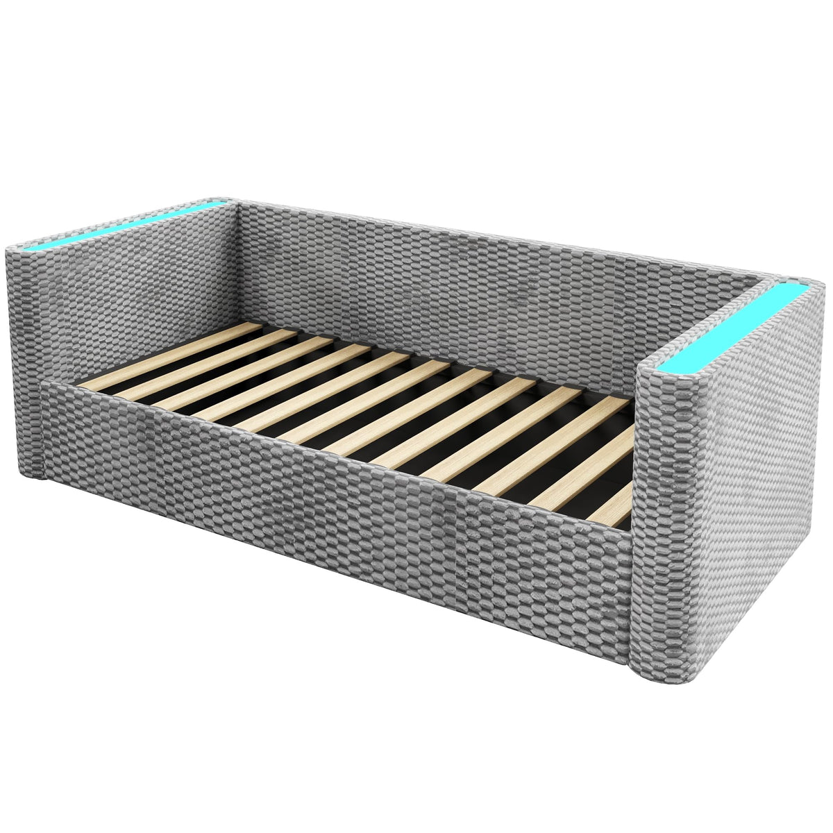 Moimhear Cama de día, diván cama, sofá cama, diseño de cama extensible multifuncional con tira de luz LED, somier de listones (sin colchón), terciopelo (beis, 90 x 200 cm+180 x 200 cm)