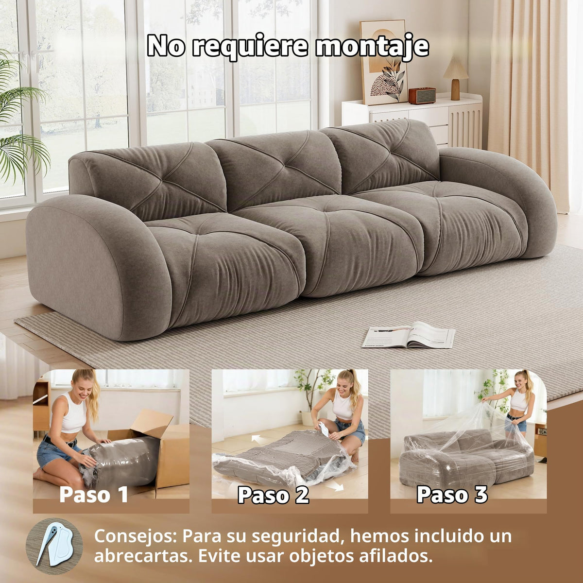 Sofá de esquina en forma de L de 4 plazas con reposapiés, sofá modular Cloud sin marcos de chenilla, sofá de estar suave, antideslizante, combinable de forma flexible, sin montaje, salón color