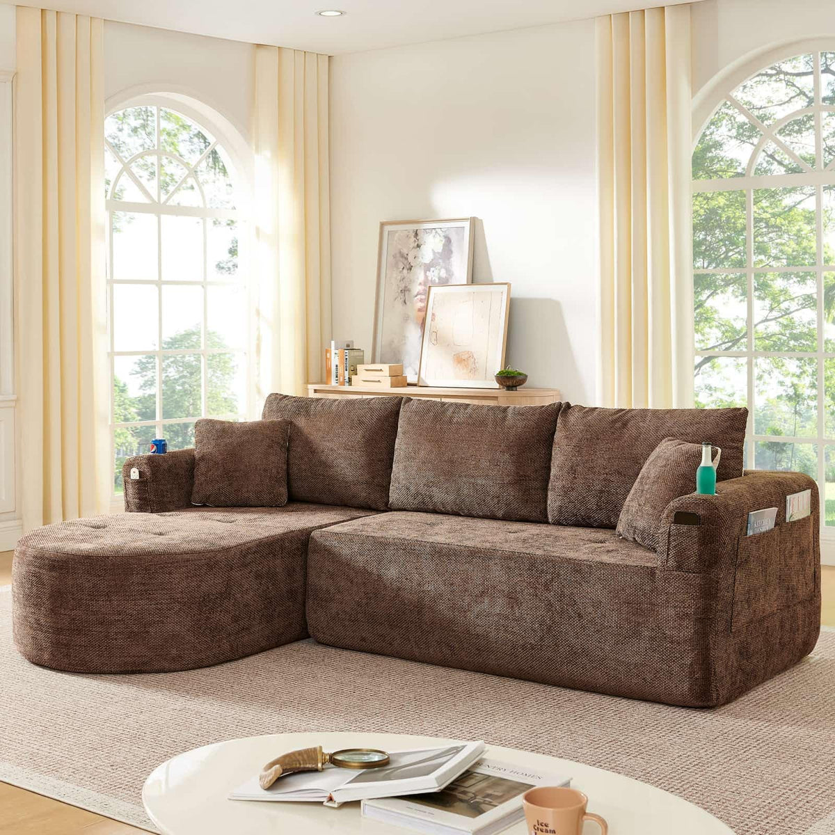 KOMHTOM Sofá Chaise Longue en L con Cojines (Negro)