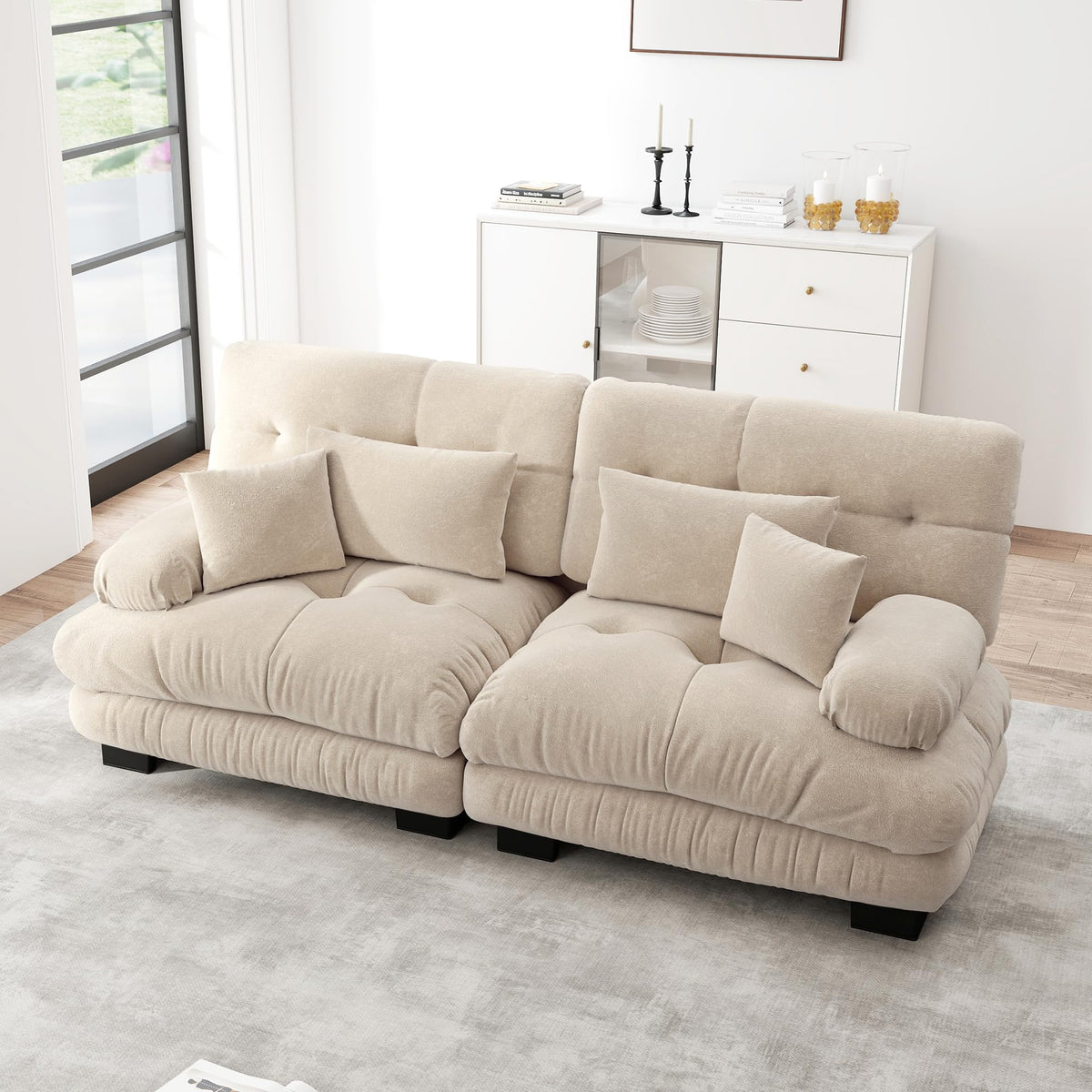 Sofá seccional Cloud en forma de L de 4 plazas con otomana móvil, ciniglia paisaje residencial con asiento profundo y reposabrazos anchos, gran sofá de sala para apartamento