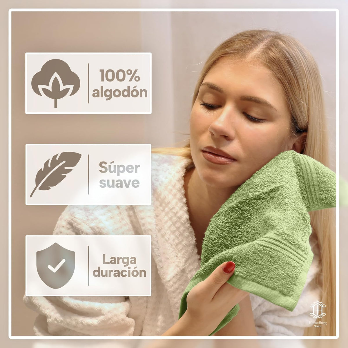 Luxe Set de 12 Toallas de Mano (Gants de Toilette) – 100% Algodón, Suaves & Absorbentes, Fáciles de Mantener, Premium para el Rostro, 30×30 cm, Verde Salvia
