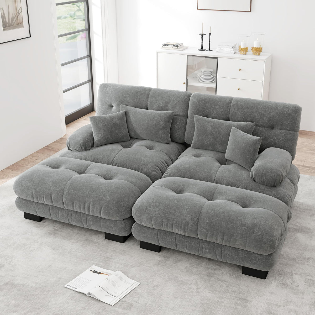 Sofá seccional Cloud en forma de L de 4 plazas con otomana móvil, ciniglia paisaje residencial con asiento profundo y reposabrazos anchos, gran sofá de sala para apartamento