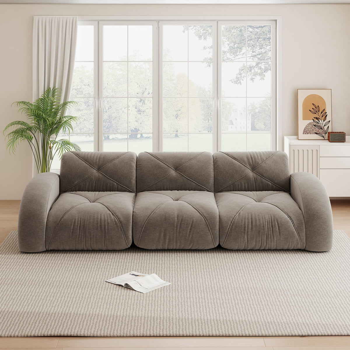 Sofá de esquina en forma de L de 4 plazas con reposapiés, sofá modular Cloud sin marcos de chenilla, sofá de estar suave, antideslizante, combinable de forma flexible, sin montaje, salón color