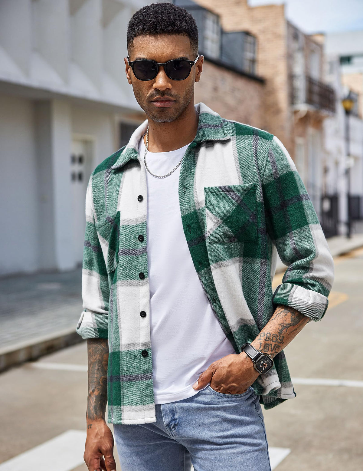 COOFANDY Sobrecamisa Hombre a Cuadros Chaqueta Leñador Casual