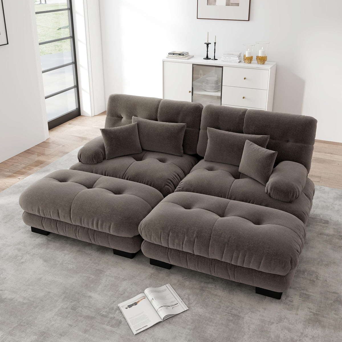 Sofá seccional Cloud en forma de L de 4 plazas con otomana móvil, ciniglia paisaje residencial con asiento profundo y reposabrazos anchos, gran sofá de sala para apartamento
