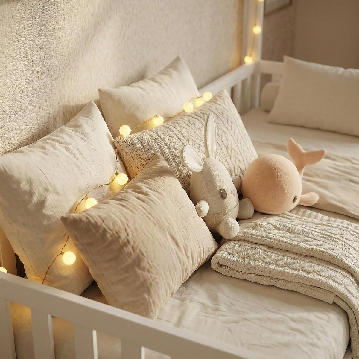 ecomi® Cama Infantil con Protección Anticaídas, Blanco, 80x160 cm