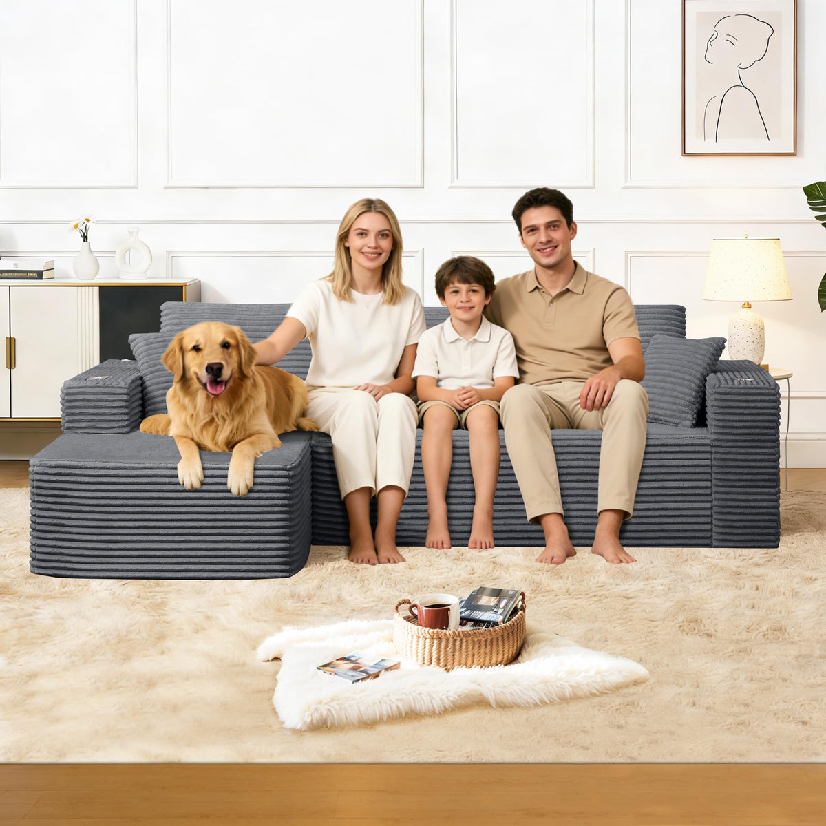 Sofa Modular sofás Comprimidos al vacío, Sofa Cama Chaise Longue 102 inch/261cm Sofá de Suelo Modular sin Estructura con Función de Dormir, Sofá para Salón o Apartamento, Negro
