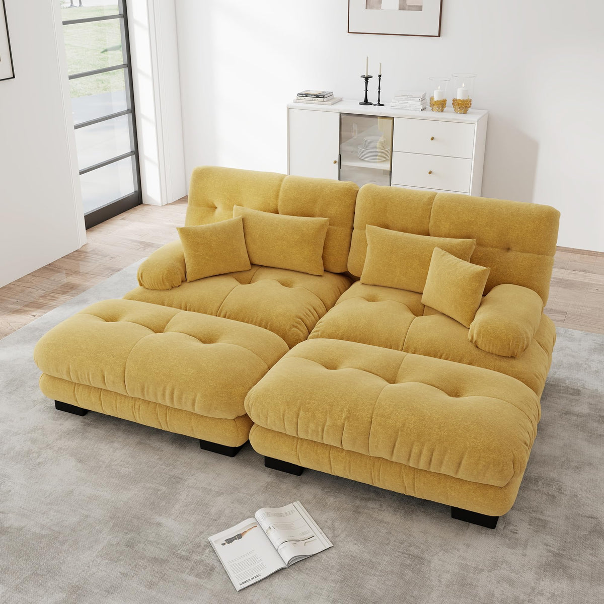 Sofá seccional Cloud en forma de L de 4 plazas con otomana móvil, ciniglia paisaje residencial con asiento profundo y reposabrazos anchos, gran sofá de sala para apartamento