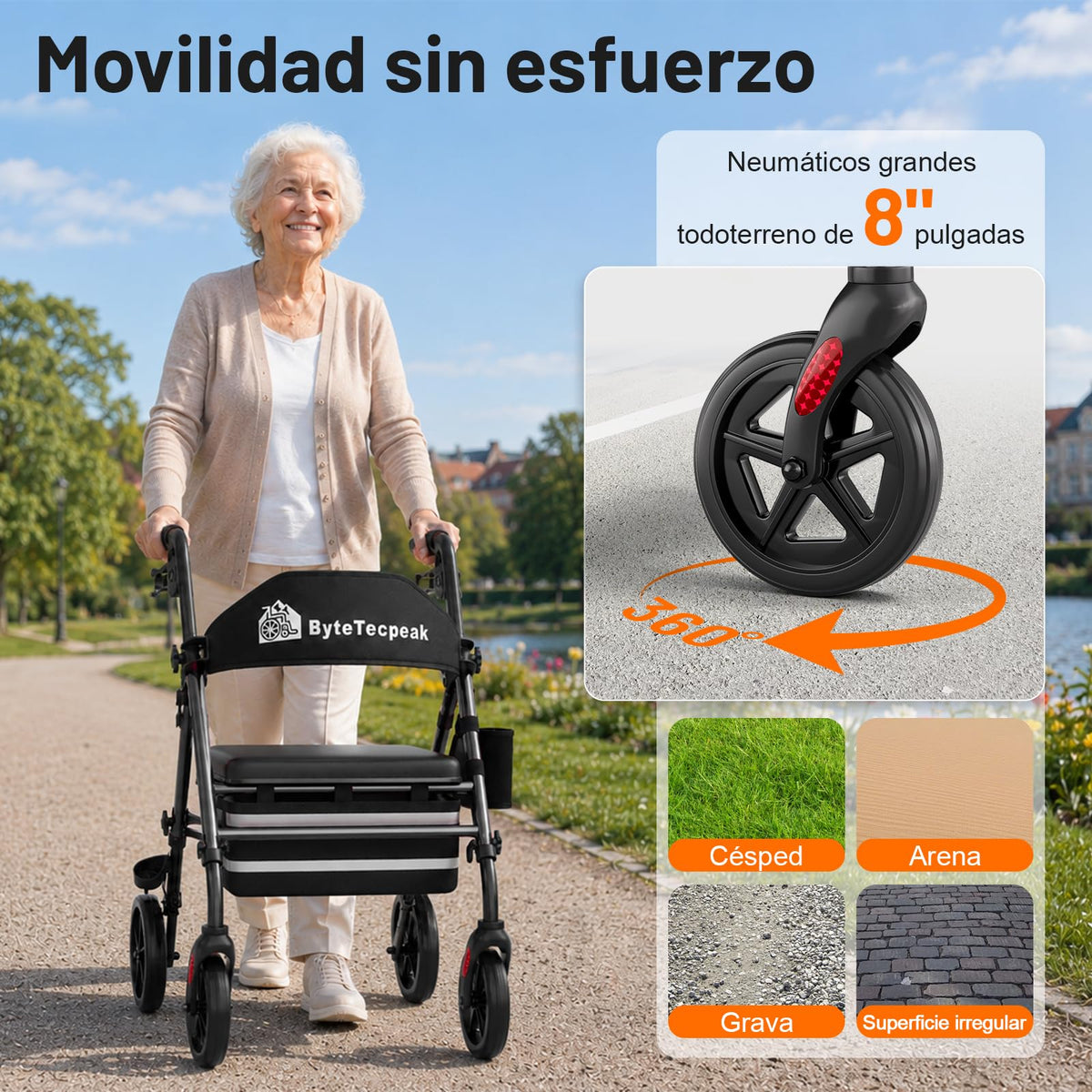 R4 Andador Plegable de 4 Ruedas con Asiento